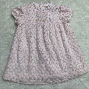 Pili Carrera Baby Girl Pink Lace Short Sleeve Dress 18 Months Mande in Spain
